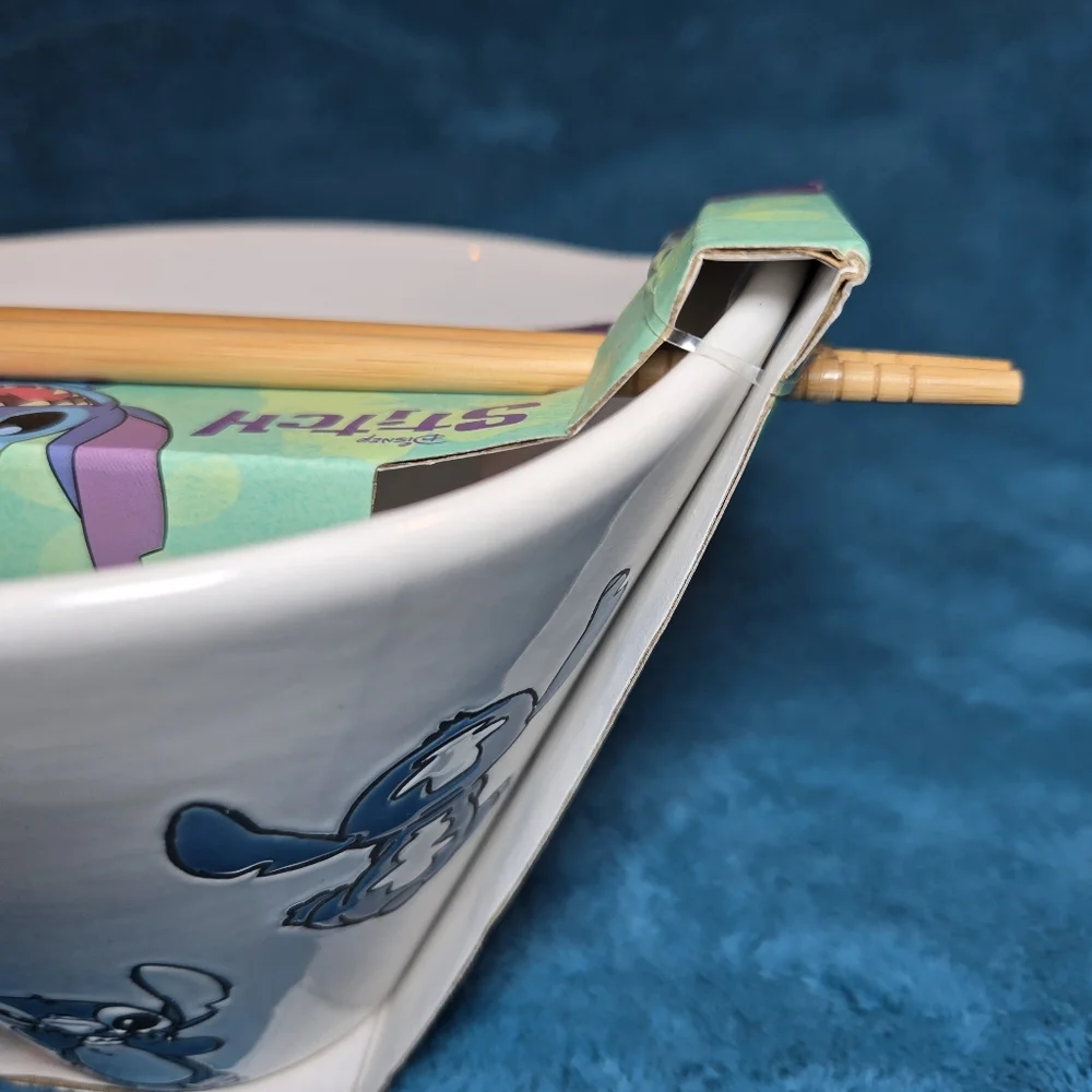 🌺Disney's Stitch Hanging Around Ramen Noodle Bowl with Chopsticks